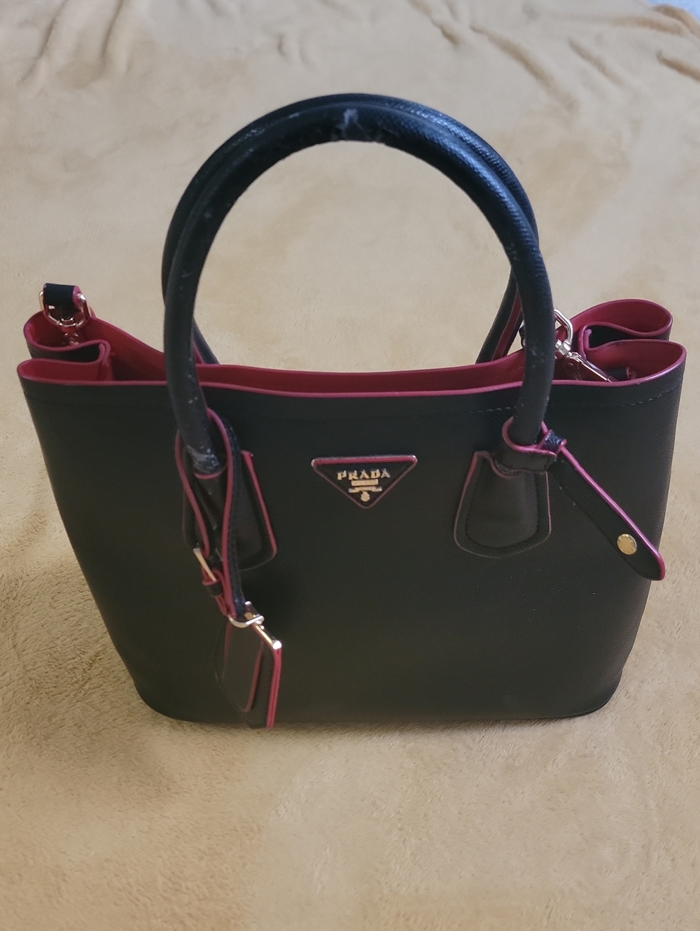 Prada Black Tote with Pink Trim and Gold Hardware